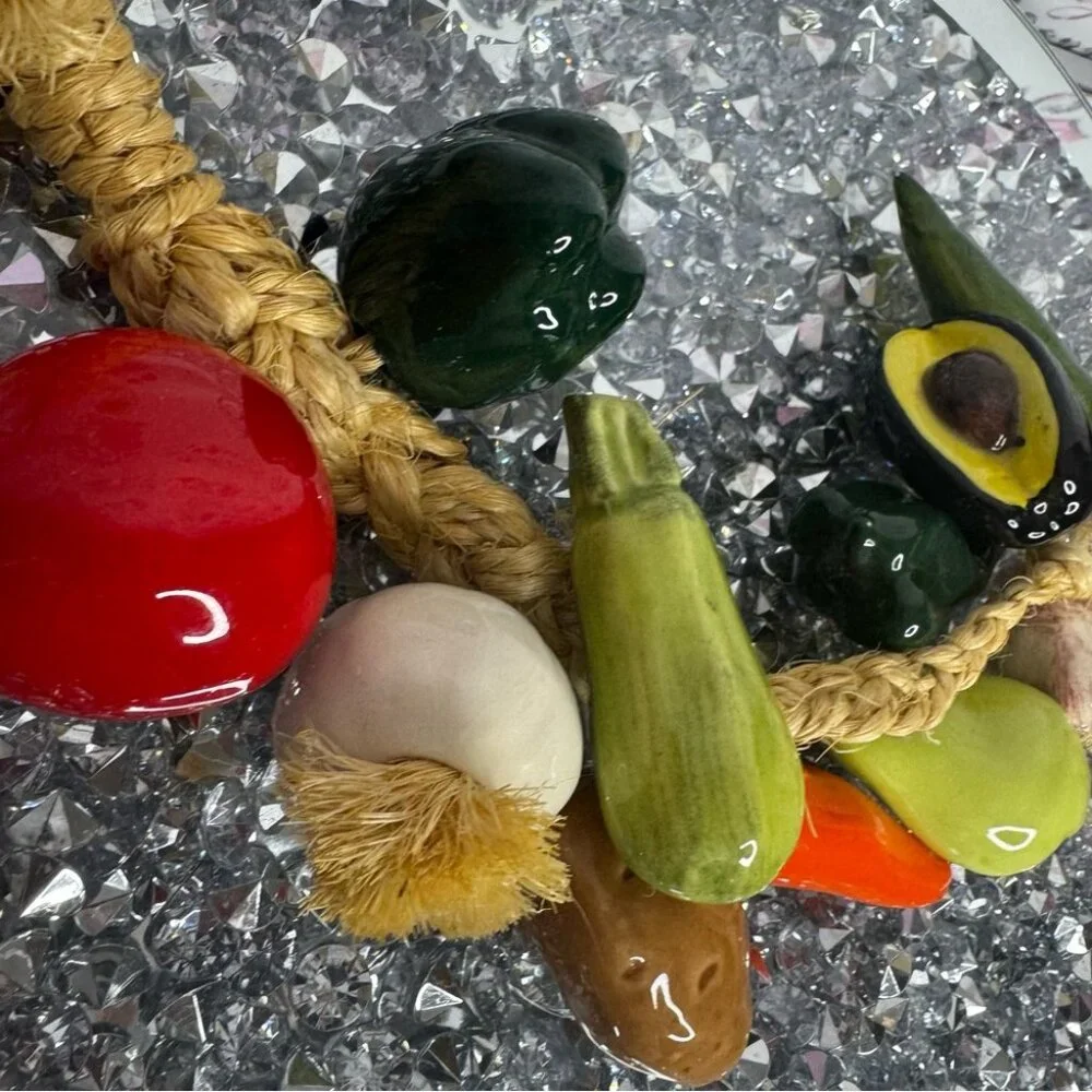 Multicoloured Ceramic Vegetable String rope hanging decor kitchen Mexican cute